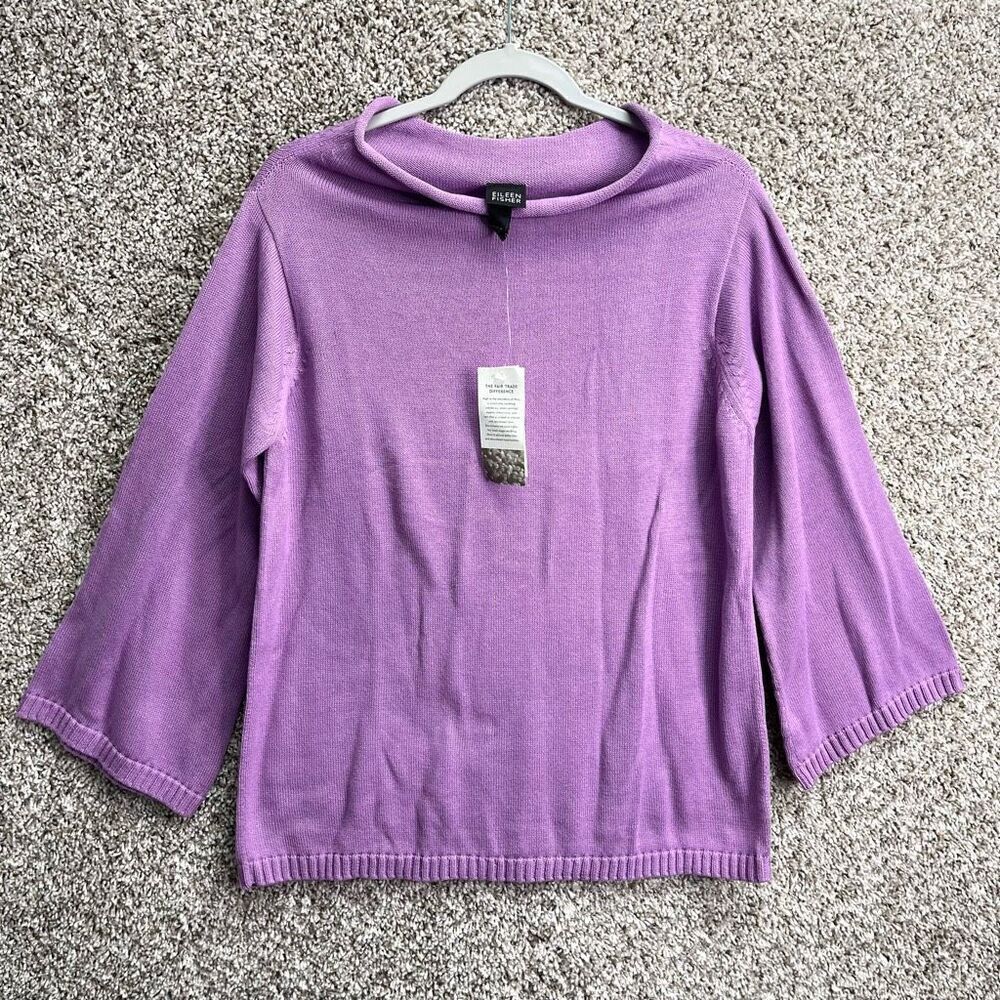 Eileen Fisher Sweater Women’s Small Purple Organic Cotton Soft Funnel Neck Ponch